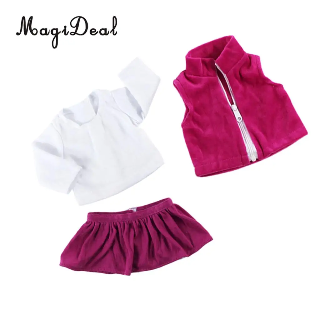 Suit of Fairy T-Shirt Zip-up Coat Tops Outfit Pleated Dress Clothes for 18''     Doll Costumes