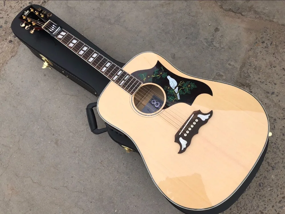

free shipping dOve style solid AAA spruce with flame maple wood dreadnought body acoustic electric Guitar