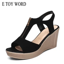 E TOY WORD Shoes Woman Sandals Wedge Sandals Platform roman Sandals zipper Summer Ladies Shoes black Sandals Women Size 34-43