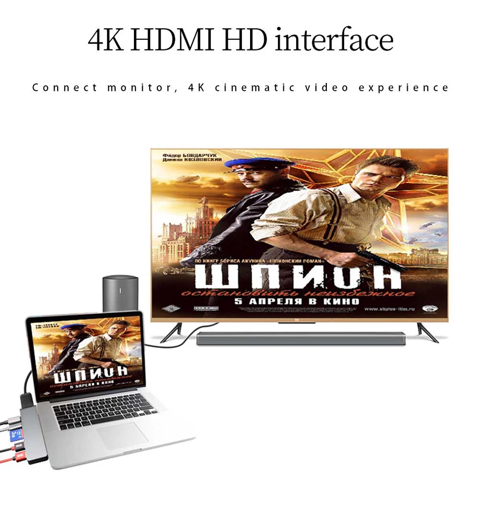 USB-C концентратор к HDMI 4 k USB C адаптер с SD/Micro SD кардридер, USB 3,0 порт s порт питания комбо для MacBook Pro