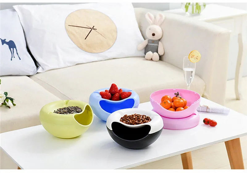 

2 in 1 Layer Snack Fruit Plate Bowl Dish With Phone Holder For Home Lazy Tools Creative Rabbis Storage