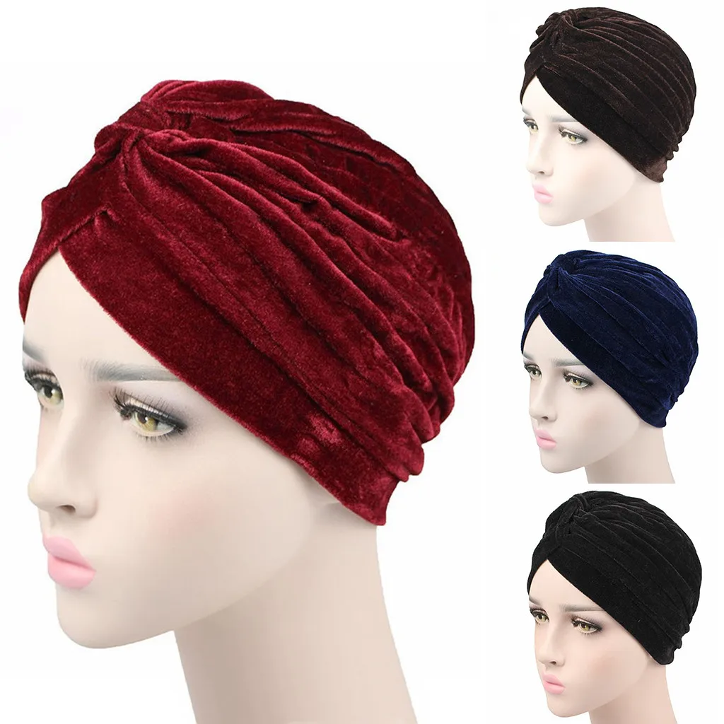 

Scarfs For Ladies Muslim Scarves Casual Scarf Women Summer Polyester Women Velvet Scarf Head Cap India Muslim Hat Chemo Cap W417
