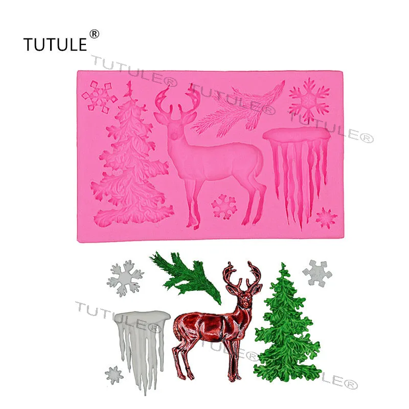 

Small tools Christmas reindeer silicone mold candy chocolate cake decoration polymer clay Christmas tree snowflake ice mold