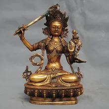 " Тибет Бронзовый Буддизм Манджушри Манджушри Статуя Будды