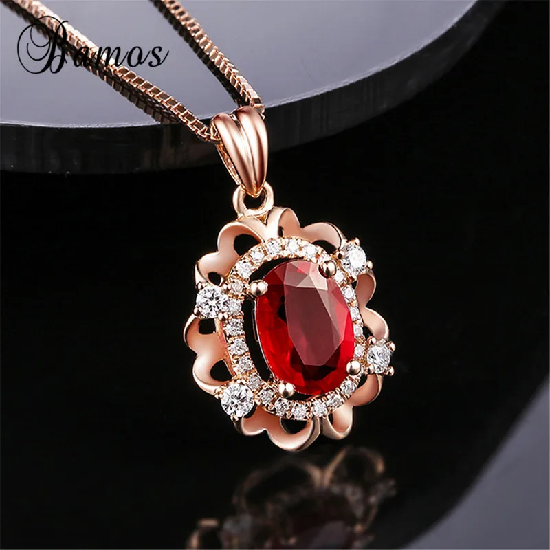 Ожерелье-чокер с красным кристаллом Bamos, модное цветочное ожерелье цвета розового золота для женщин, Трендовое ювелирное изделие с камнем рождения
