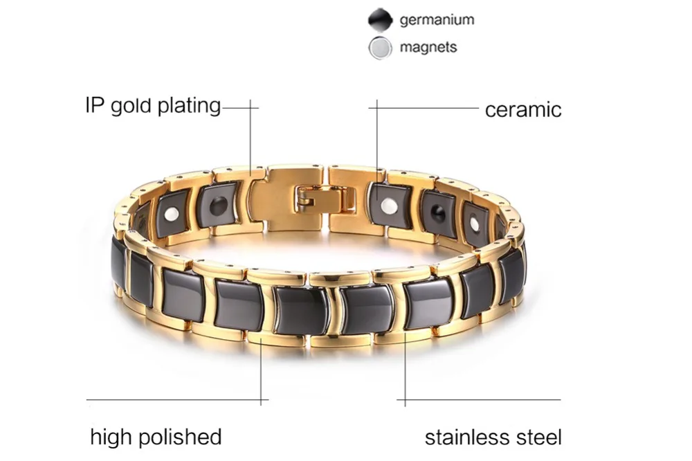 Vinterly, черные, золотые, цветные браслеты, Мужская Ручная цепочка, био магнитный германиевый браслет, мужские трендовые керамические ювелирные изделия для здоровья, CM021