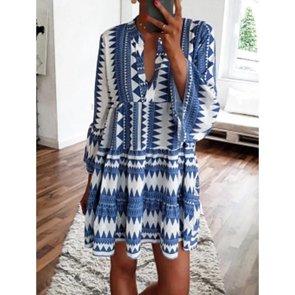 

Vintage Summer Dress Women's Casual Lady Bohemia Floral Printed Dress Sexy Beach Mini Sundress Letnia sukienka