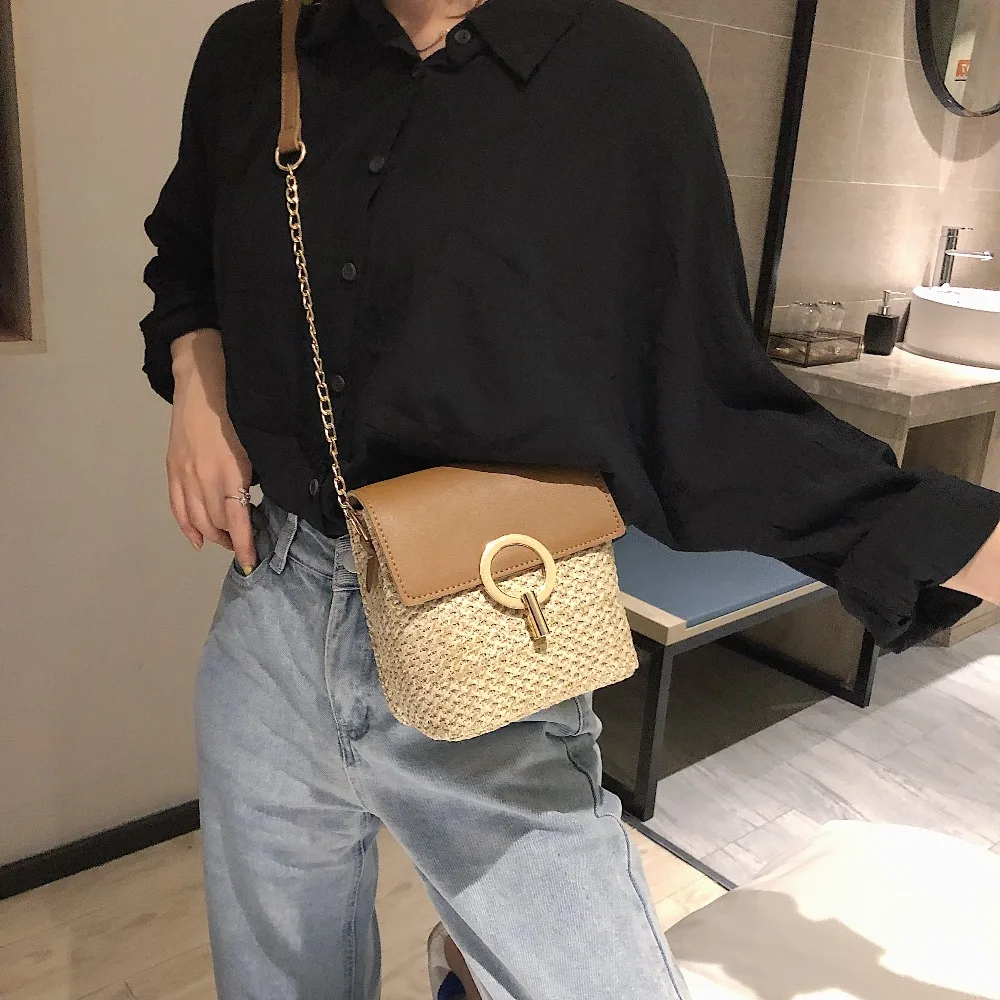 القش دلو حقائب للنساء 2019 الصيف جديد الأزياء Crossbody حقيبة السيدات صغيرة المحافظ و حقائب الإناث السفر حقيبة ساع