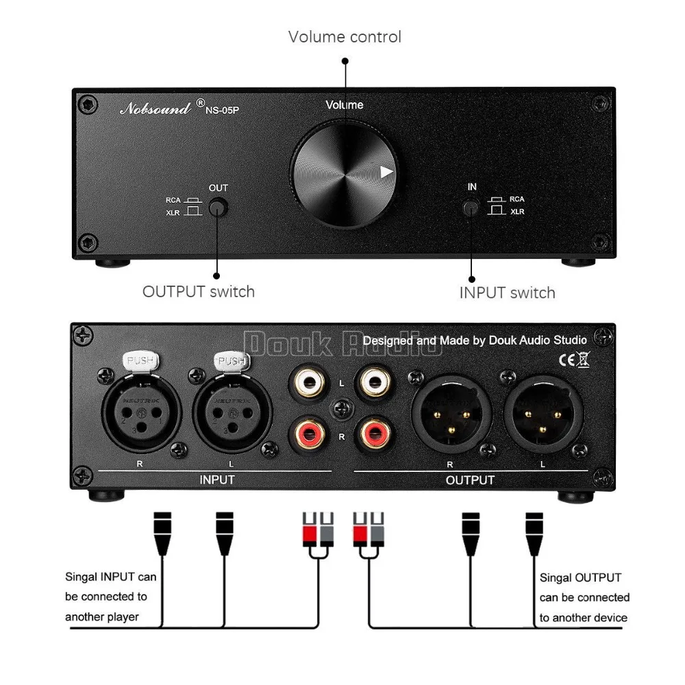 Nobsound NS-05P полностью сбалансированный Пассивный предусилитель Pre-Amp XLR/RCA регулятор громкости для активных динамиков и других аудиоустройств