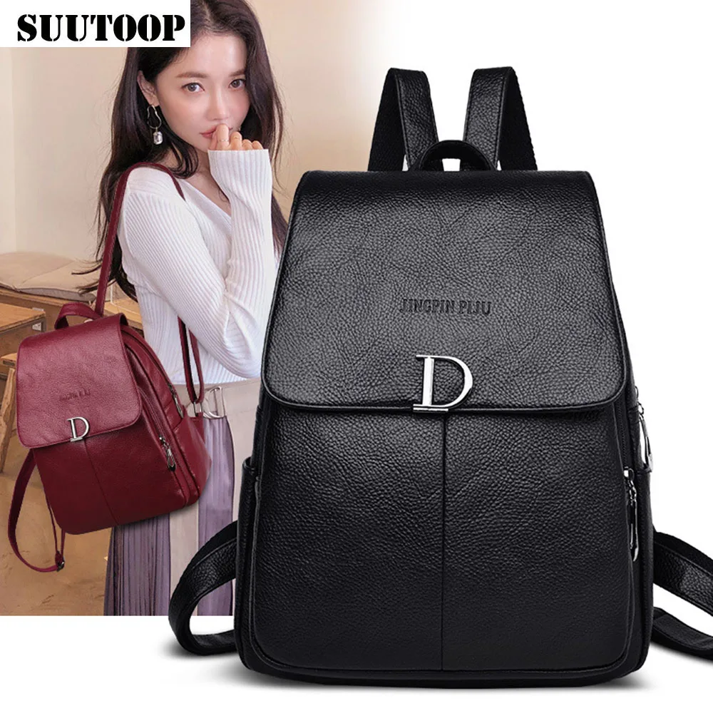 

2019 New Leather Backpack Women Fashion Bags Simple D Female Bagpack Girls Leisure Travel Backpack Mochila Sac a dos Bag Packs
