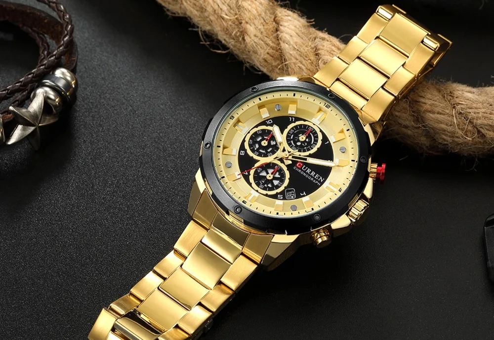 CURREN Хронограф Спортивные часы для мужчин повседневные Бизнес наручные часы с календарем кварцевые мужские часы Relojes золото