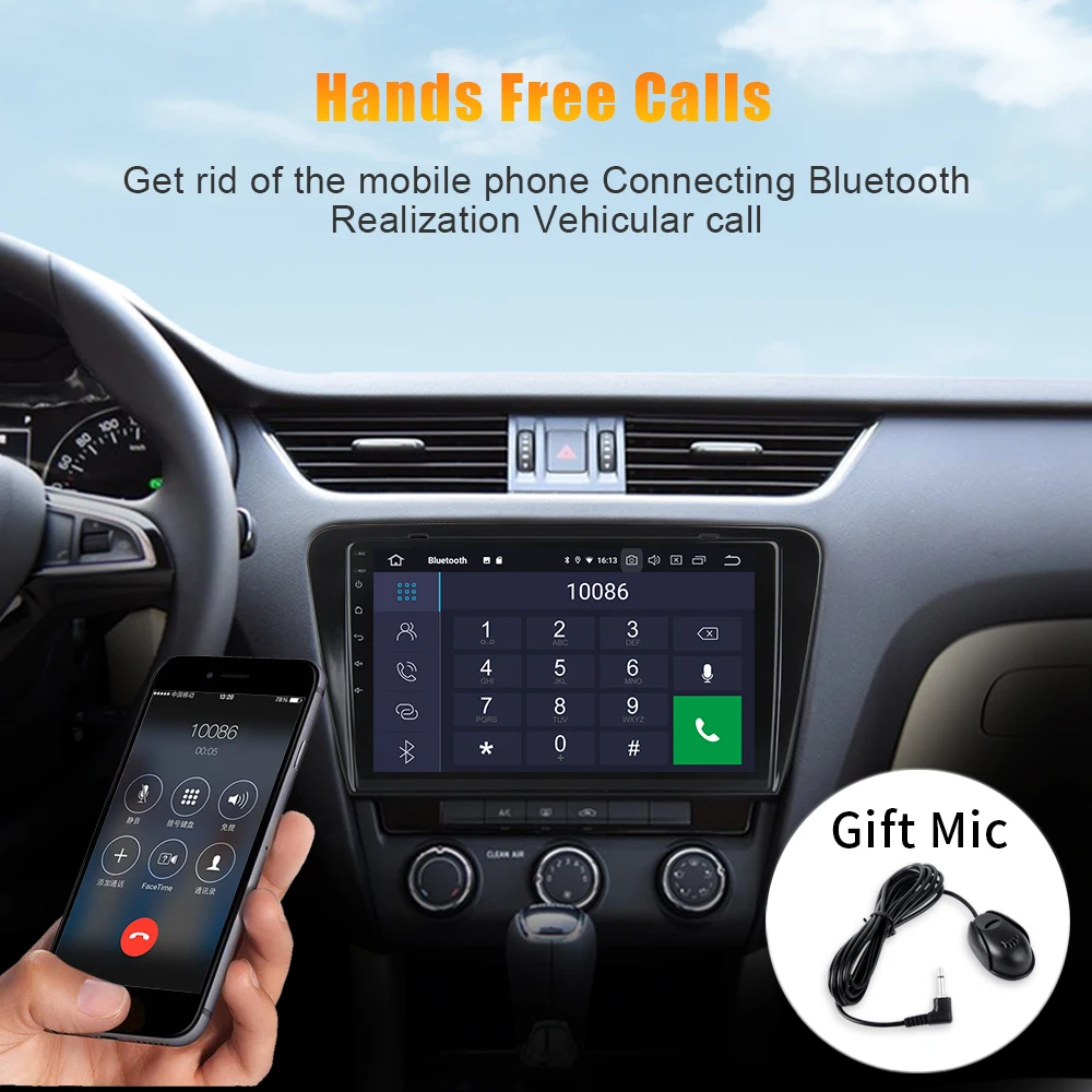 Best Android 9.0 Radio Car 1 din GPS Navigator 1080P Video with 10.2" IPS Screen for Skoda Octavia 2014 2015 2016 2017 2