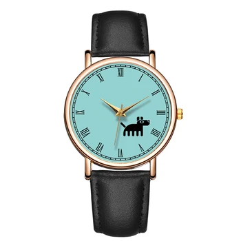 

New Simple Design Lovely Dog Dial Watch Wrist Women Relojes Stainless Steel Back Leather Band Watches Women Ladies Watches Clock