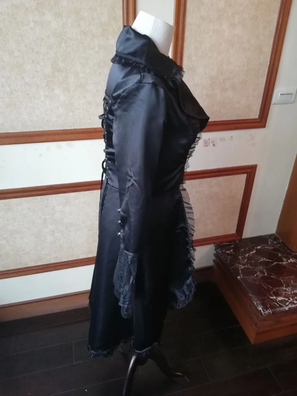 Women-Lace-Trim-Lace-up-High-Low-Coat-Black-Steampunk-Victorian-Style-Gothic-Jacket-Medieval-Noble (1)