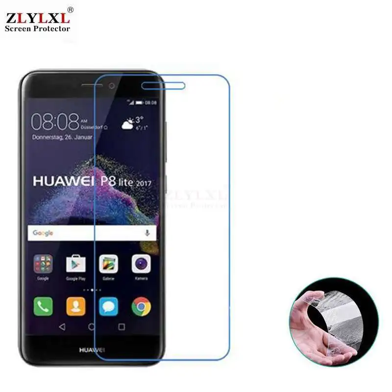 

Glass + case Transparent Dirt-resistant soft back case for Huawei p8 lite 2017 tempered glass screen protector