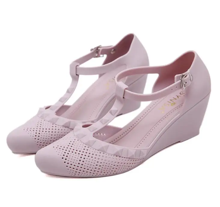 Rouroliu Women Wedges Sandals Pointed Toe Jelly Shoes Summer Breathable Hollow Out Beach Sandals Woman Buckle Strap FR94 Rouroliu Women Wedges Sandals Pointed Toe Jelly Shoes Summer Breathable Hollow Out Beach Sandals Woman Buckle Strap FR94