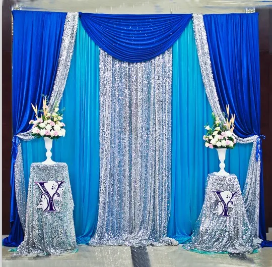10ft x 10ft Royal Blue Silver With Blue Wedding Backdrop Wedding