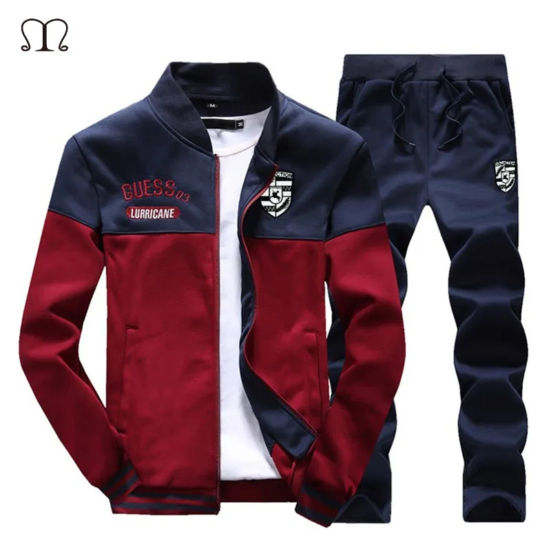 

Brand New Men Sets Fashion Autumn Spring Sporting Suit Zipper Sweatshirt + Sweatpants Mens Clothing 2 Pieces Sets Slim Tracksuit
