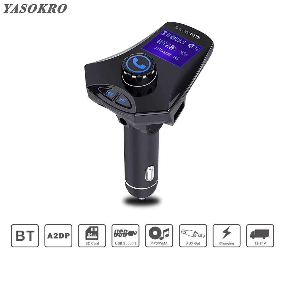 YASOKRO Wireless FM Transmitter Bluetooth Car Kit MP3 Player Aux Modulator Handsfree LCD Display Dual USB Car Charger