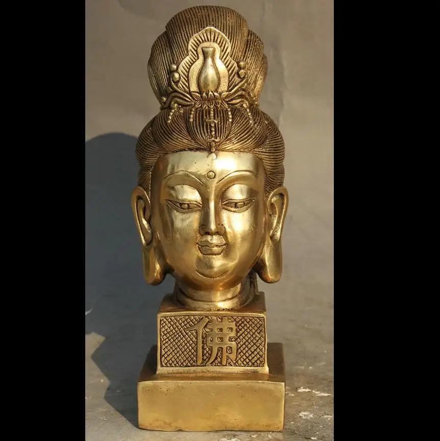 

67111591359++9" Chinese Dynasty Brass Kwan-yin Guan Yin Head imperial Seal Stamp Signet