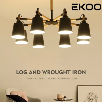 

EKOO E27 Modern 3/6/8 White Black Metal Shades Chandelier Wood Kitchen Fixtures