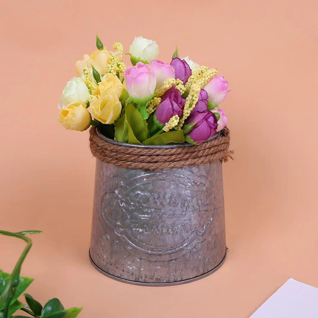 Vintage Metal Plant Bucket Tabletop Flower Pots for Garden Floral Arrangements Home Desk Ornament Succulent Planter Storage Box