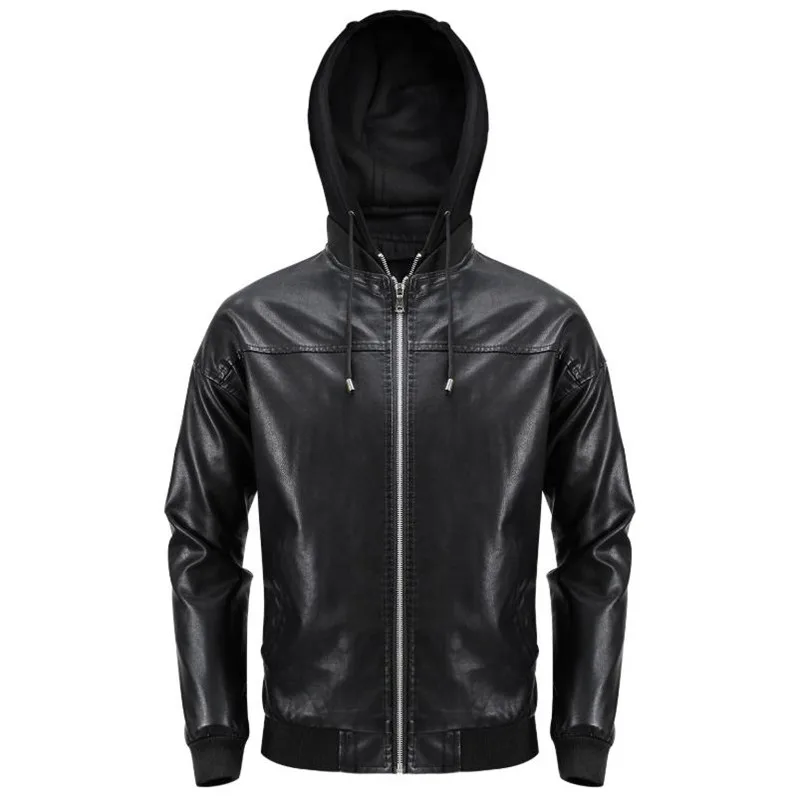 

Men's casual leather jacket tide men's hooded leather youth autumn and winter jacket motorcycle coat