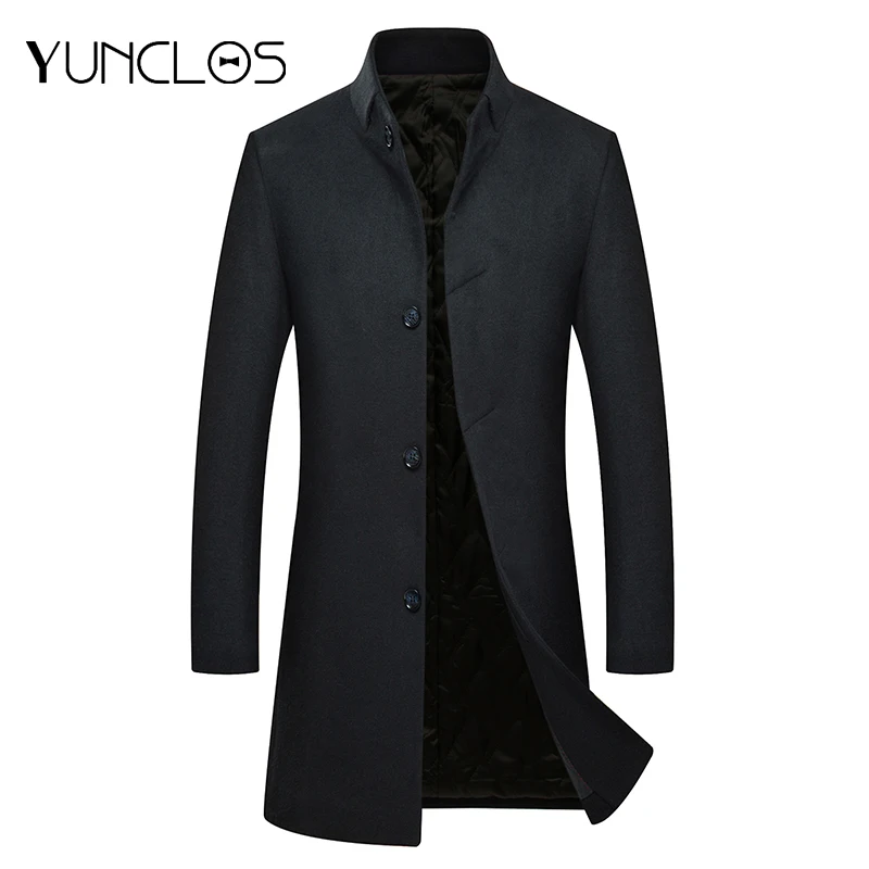 

YUNCLOS Men's thick Woolen Coat Men Cashmere Jacket Single Breasted Casual Slim Overcoat Stand Collar Manteau Homme Overcoat
