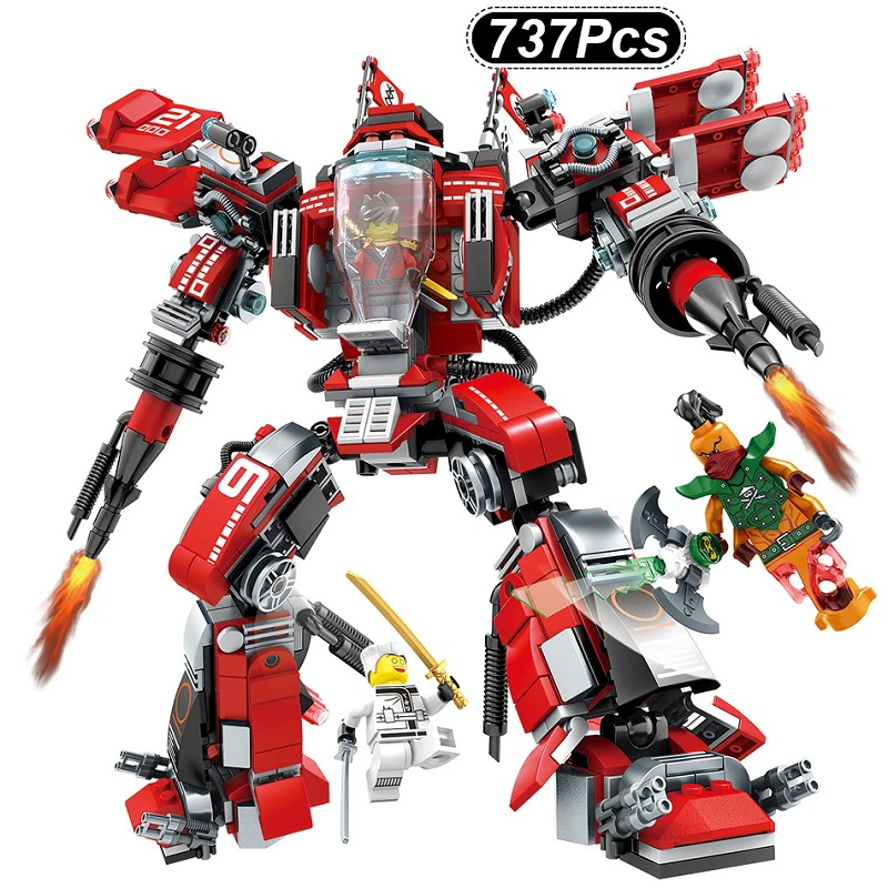 

737Pcs Ninjagoed Fire Mech Building Blocks Compatible Legoings Kai Figures Robot Movie Series Educational Bricks Toys Child Gift