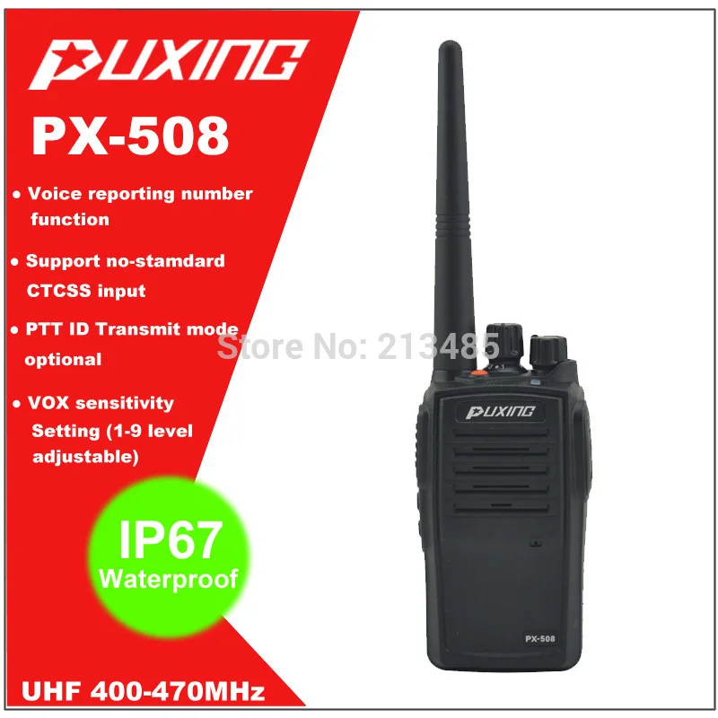 IP67 Водонепроницаемый Двухканальные рации пыли Радио Puxing px-508 UHF 400-470 мГц Портативный двусторонней Радио FM трансивер