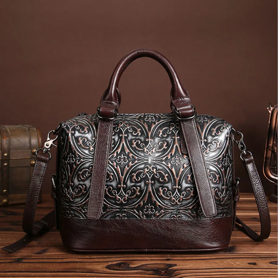 Vintage Trend Women Genuine Leather Tote Bag Casual Crossbody Messenger Shoulder Bags Famous Brand Embossed Cowhide Handbag Vintage Trend Women Genuine Leather Tote Bag Casual Crossbody Messenger Shoulder Bags Famous Brand Embossed Cowhide Handbag