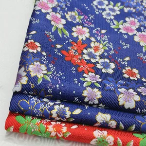 CF389 1Yard Japanese Style Blue Red Sakura Brocade Jacquard Cheongsam Silk Brocade Fabric For Women Dress DIY Fabric For Sewing