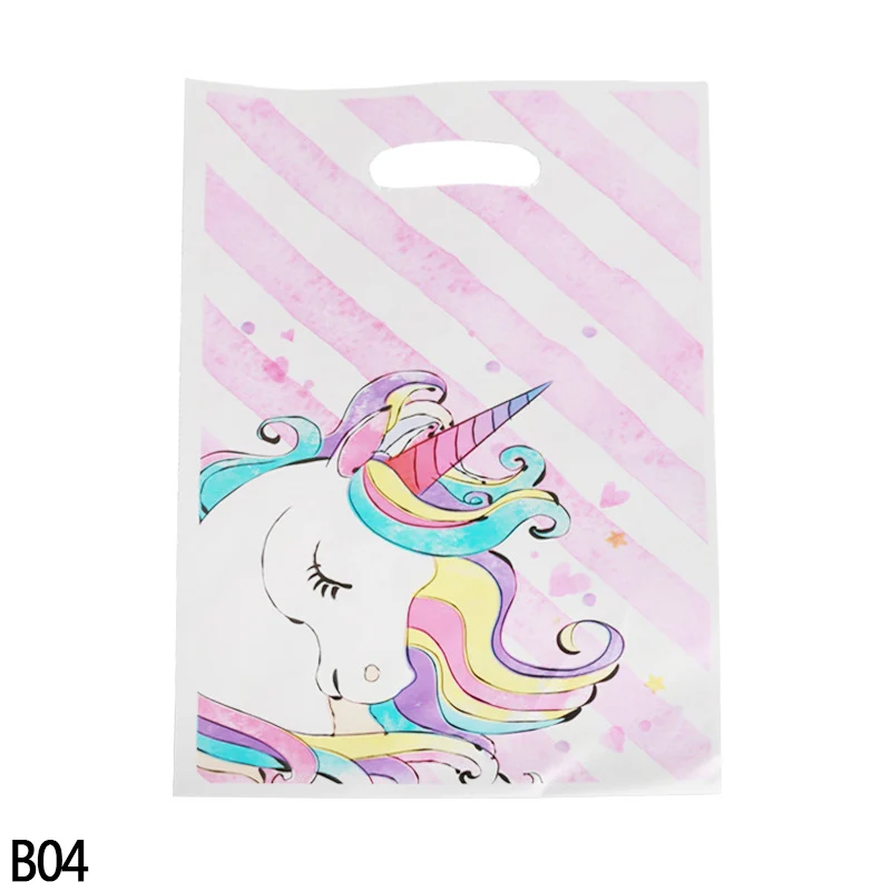 10 шт. 17*25 см подарок с Unicorn мешок пластиковые конфеты мешок Радуга Единорог вечерние украшения Дети День рождения принадлежности для девочек - Цвет: b04