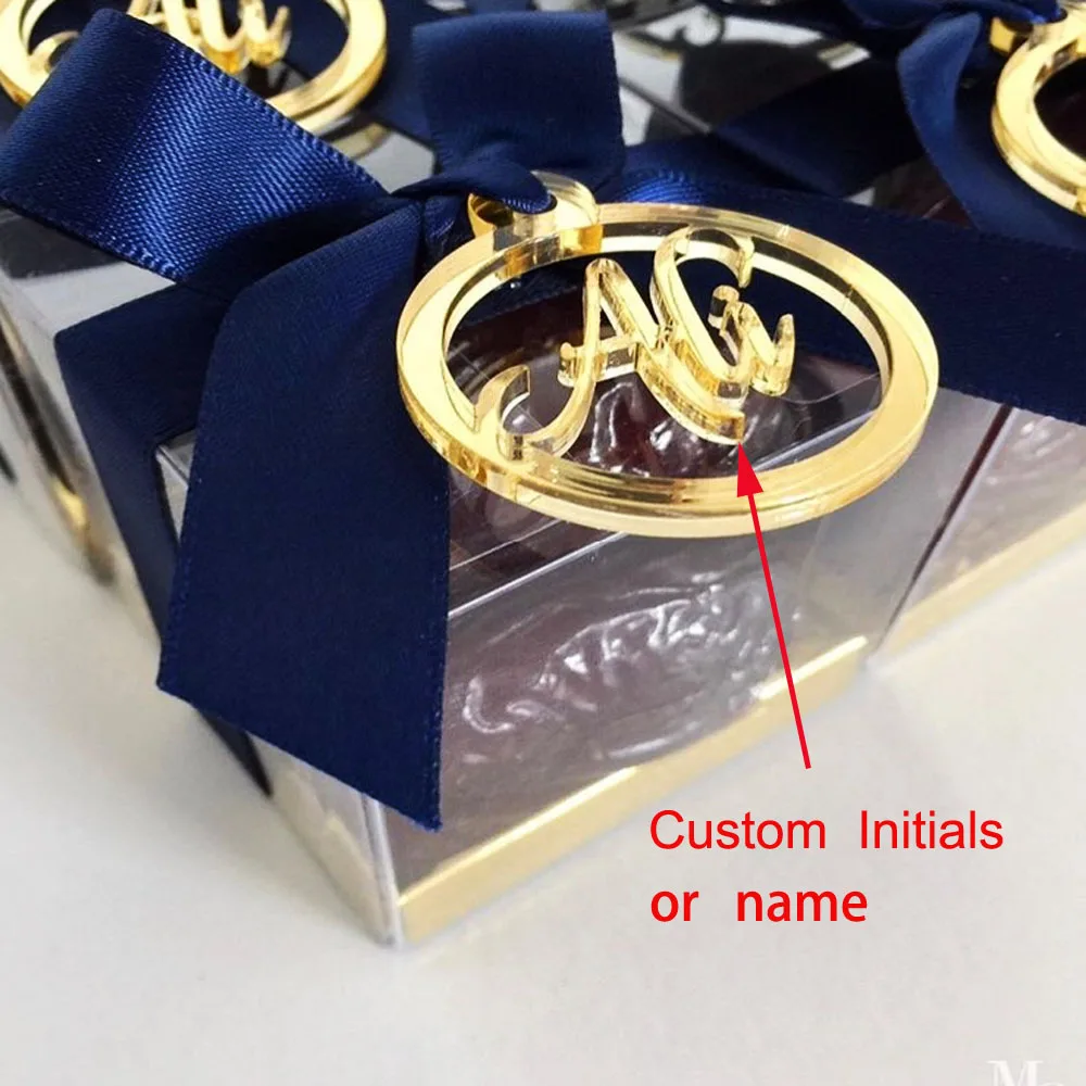 50pcs Personalized custom Round wedding name and Initials tags color Mirror silvergold,Weddingfor Baby Gift tag Table Decor  (2)