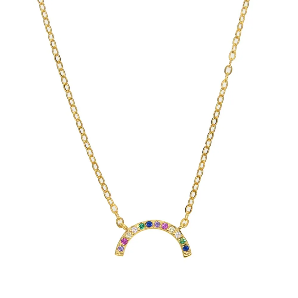 

SIMPLE rainbow shaped colorful cz necklace minimal delicate jewelry vermeil Gold color sweet necklaces 925 silver for girl