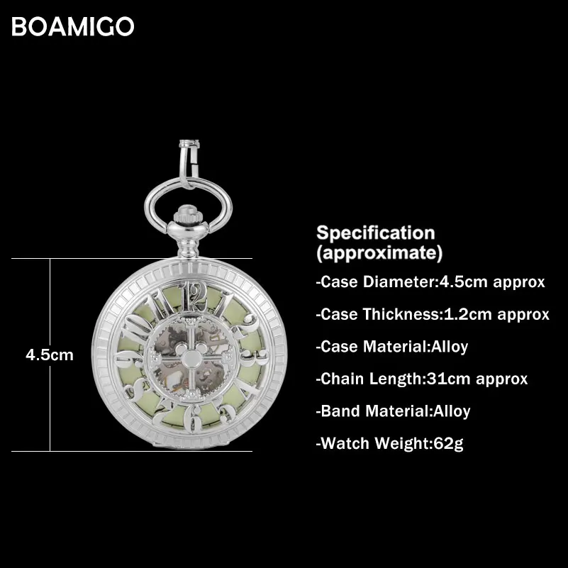 Кармашек для часов часы Античные Мужские механические часы BOAMIGO Бренд Скелет арбический номер часы серебряный дизайн часы reloj hombre