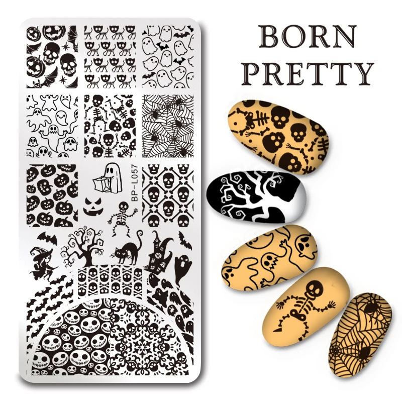 

BORN PRETTY Stamping Template Halloween Pumpkin Design 12*6cm Rectangle Nail Art Stamp Image Plate L057