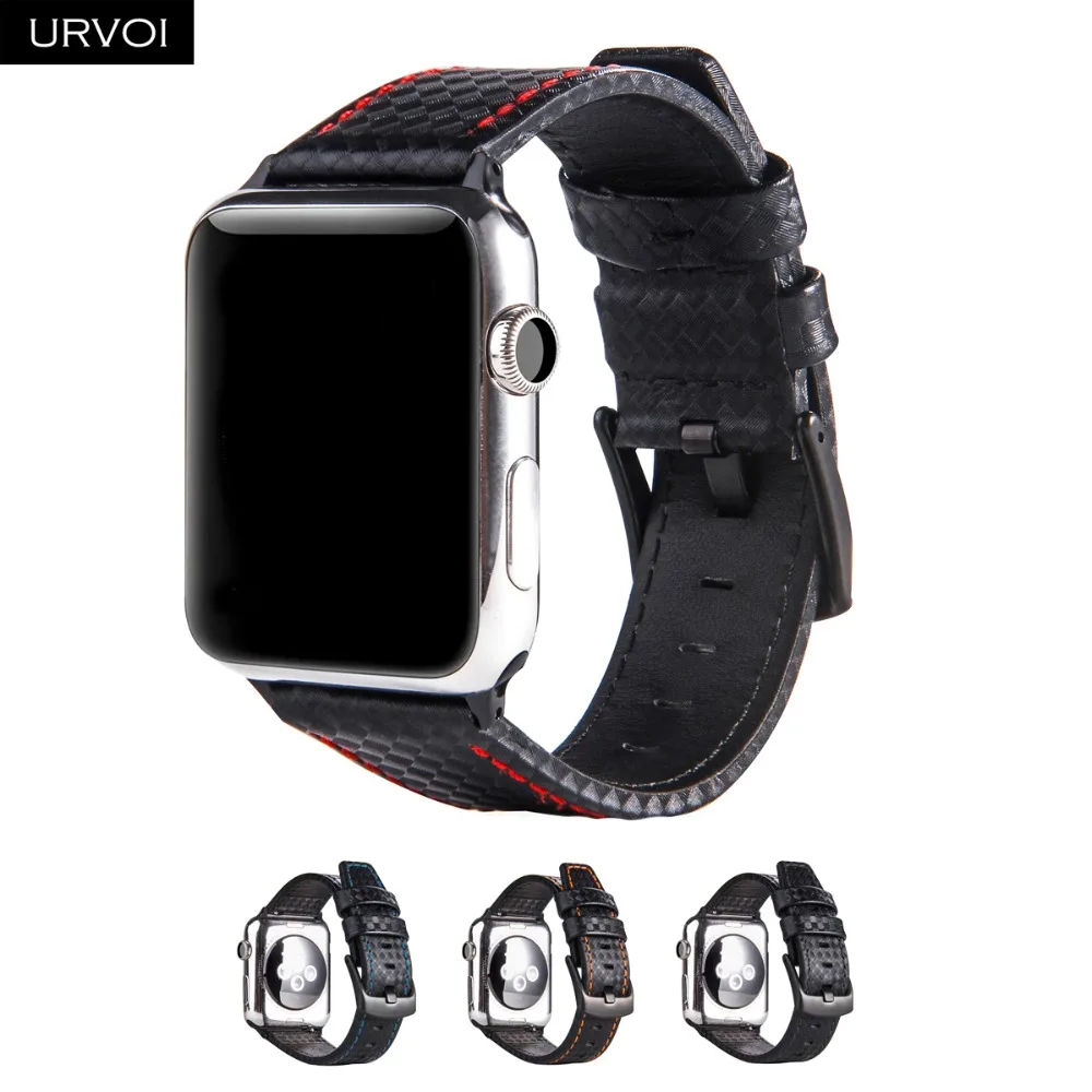 URVOI ремешок для apple watch series 4 3 2 1 кожаный iwatch из нержавеющей стали черная Пряжка