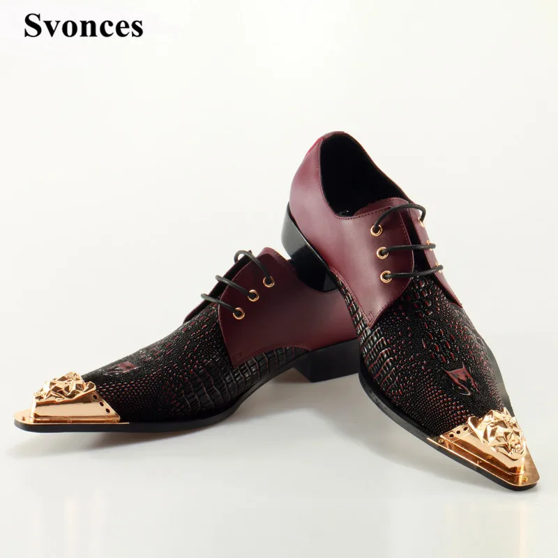 

Svonces Fashion 2019 Genuine Leather Men Wedding Shoes Lace Up Casual Oxfords Wine Pointed Toe Men's Formal Shoes Big Size