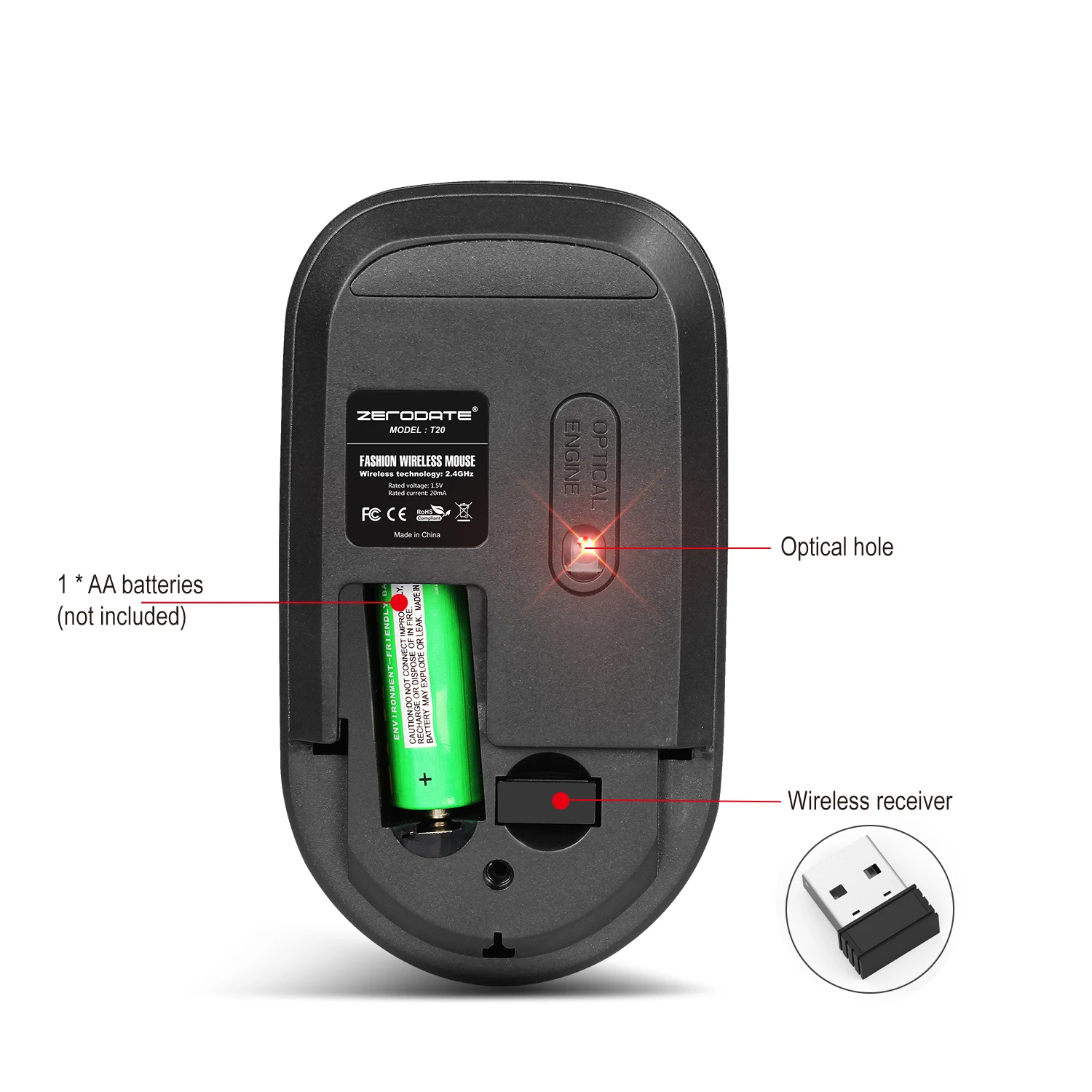 Rocketek USB мини беспроводная мышь 1600 точек/дюйм 3 кнопки эргономичный дизайн для 2 4G