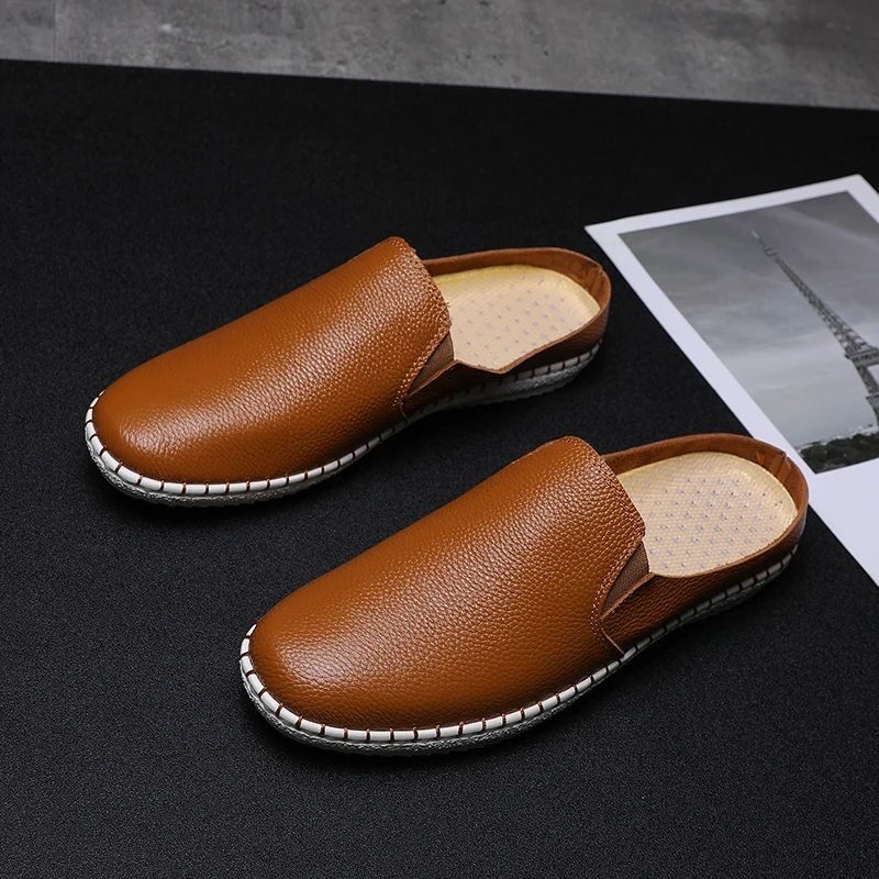 CIMIM Brand Half Shoes Men Business Office Shoes Men Summer Mens Loafers Leather Big Size Sandals Men Breathable Handwork