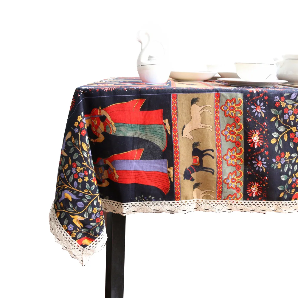 

Tablecloth Ethnic Cotton Linen Table Cover Rectangular Multi Functional Table Cloth For Outdoor and Home