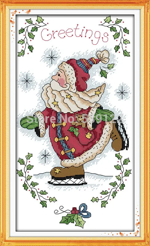 

The Skating Santa Claus! DIY Needlework 11CT 14CT DMC Counted Cross Stitch Set Kits for Embroidery Knitting Needles Patchwork