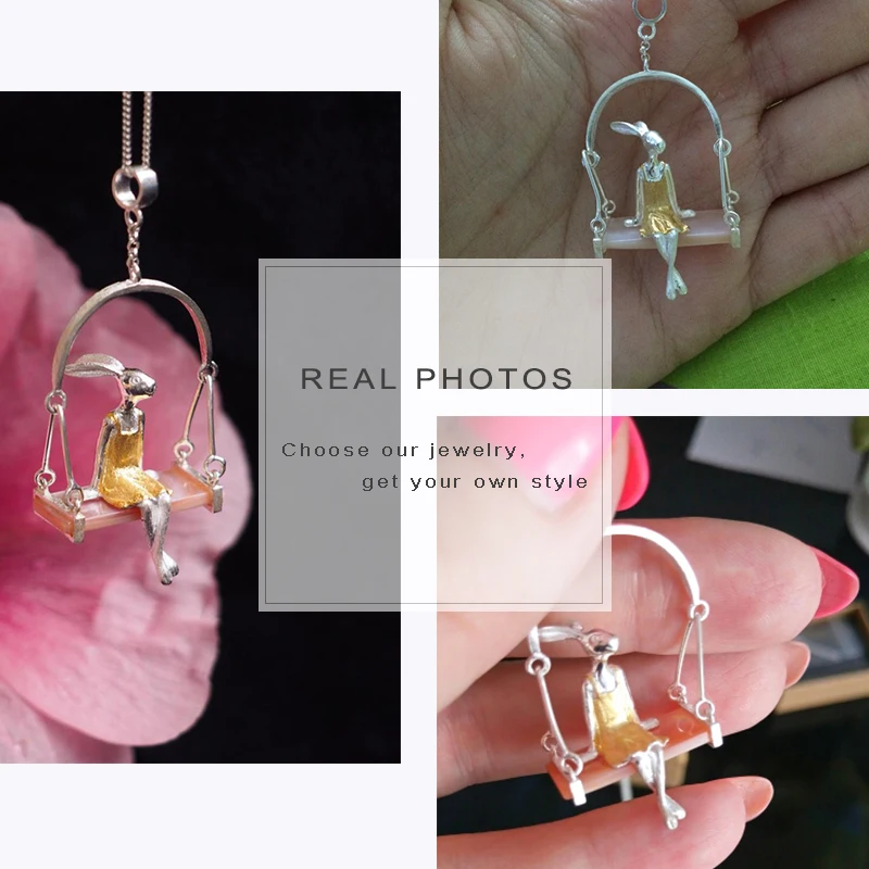 Lotus Fun Brand Real Sterling Silver 925 Pendant for Women Fine Jewelry Animal Rabbit Swing Handmade Pendant Girl Gift Wholesale