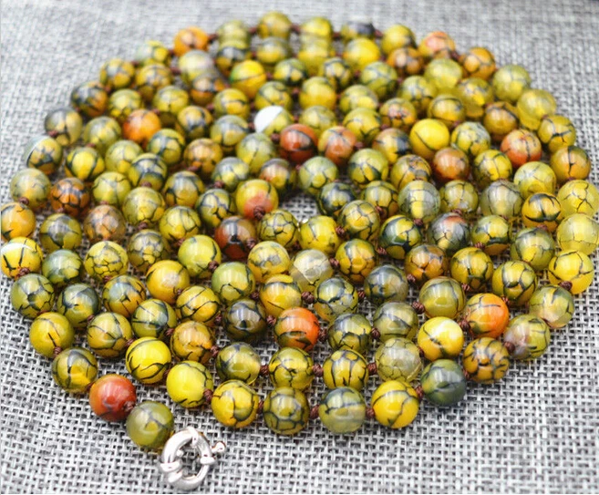 

Hot sell -50 Inches Yellow Veins Dragon agate Necklace 8mm Round Beads Strand -Bridal jewelry free shipping