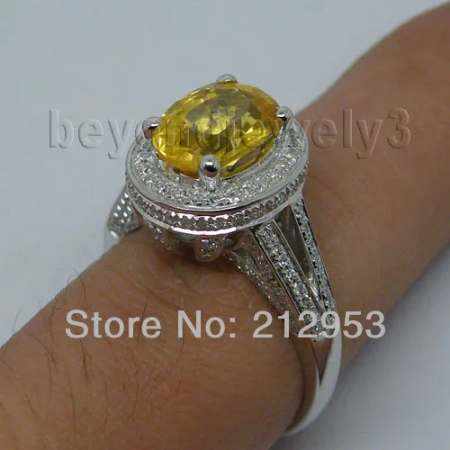 Charming Natural Diamond Yellow Sapphire Ring Oval 7x9mm In 14Kt White Gold Yellow Sapphire Wedding Ring R00320