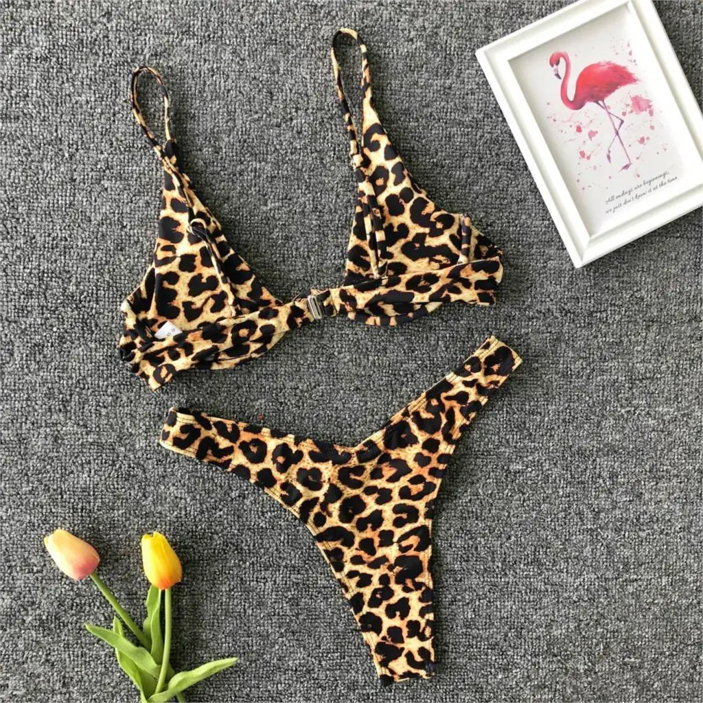 

Leopard V-bar Underwired Bikini 2019 Women Swimwear Female Swimsuit Two-pieces Bikini set Sexy Bather Bathing Suit