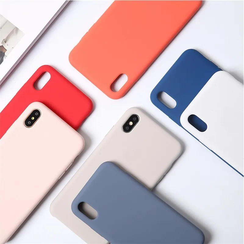 Сплошной цвет жидкий силиконовый чехол для телефона iphone 7 plus 8 6 Plus xr XS Max X ТПУ