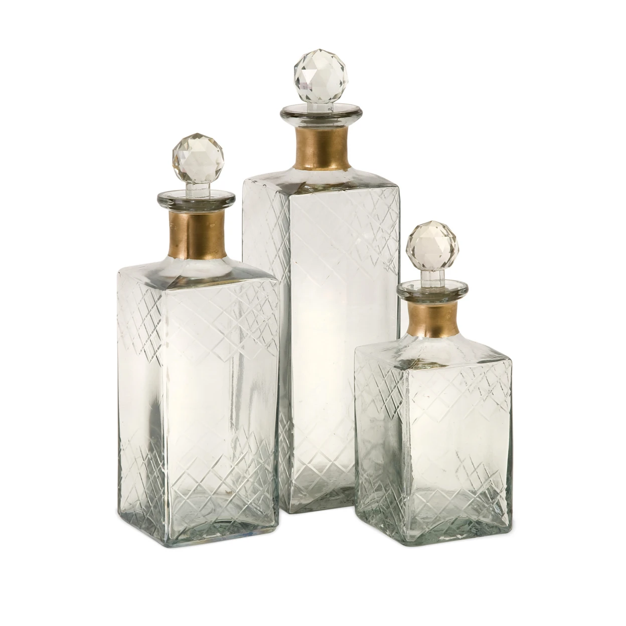 Classy Set of 3 Hampshire Etched Decanters