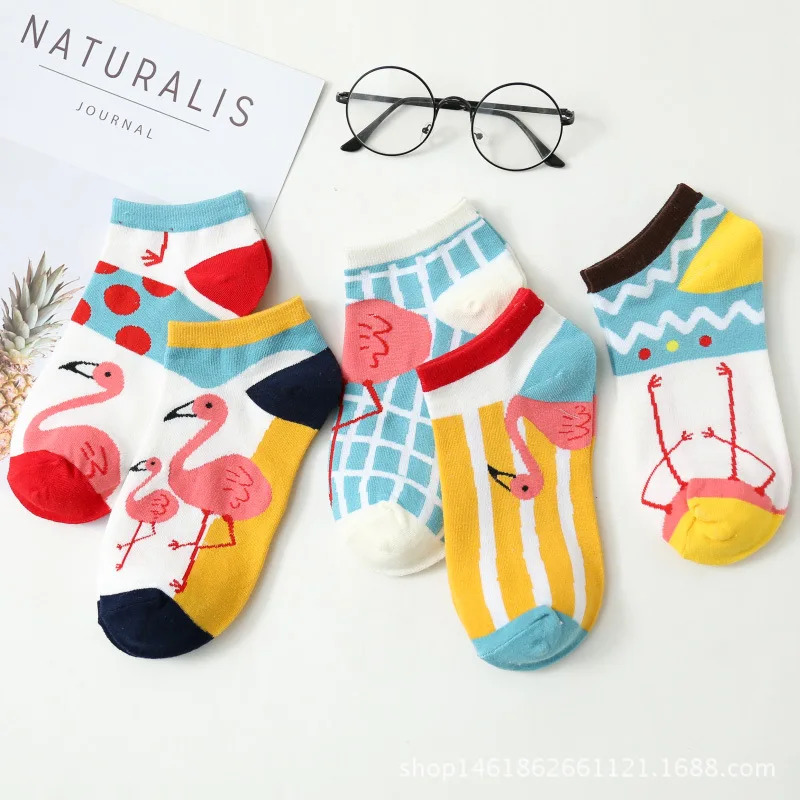 

New Cotton Ankle Flamingo Socks Women Colorful Harajuku Woman Funny Flamingo Socks summer Cheap Wine Sock Happy Girl Sock
